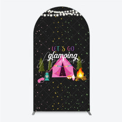 Aperturee - Aperturee Let’s Go Glamping Arched Backdrop Pink Tent and Stars for Girls Camping Party Sleepover Photo Booth Decor