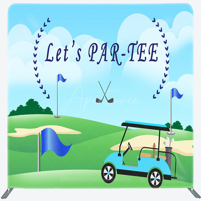 Aperturee - Aperturee Let’s Par-Tee Golf Themed Square Tension Backdrop Fun Sports Party for Him Green Golf Course Photo Prop Decor