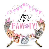 Aperturee - Aperturee Lets Pawty Cute Cats Ribbons Round Birthday Backdrop