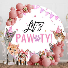 Aperturee - Aperturee Lets Pawty Cute Cats Ribbons Round Birthday Backdrop