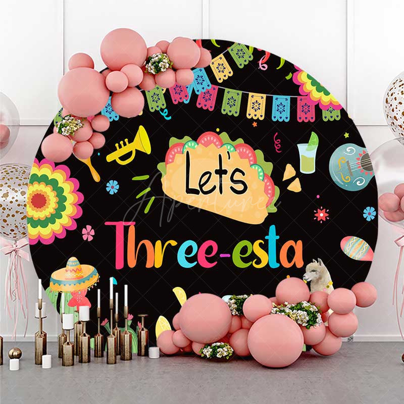 Aperturee Aperturee Lets Three Esta Mexican Taco Round Birthday Backdrop