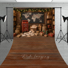 Aperturee - Aperturee Letters to Santa Workshop Sweep Backdrop Christmas Mailroom with Wood Floor Holiday Mini Session Floor Drop