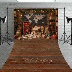 Aperturee - Aperturee Letters to Santa Workshop Sweep Backdrop Christmas Mailroom with Wood Floor Holiday Mini Session Floor Drop