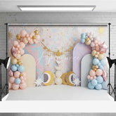 Aperturee - Aperturee Libra Zodiac Cake Smash Backdrop Scales and Pastel Clouds Party Background for Kids Birthday