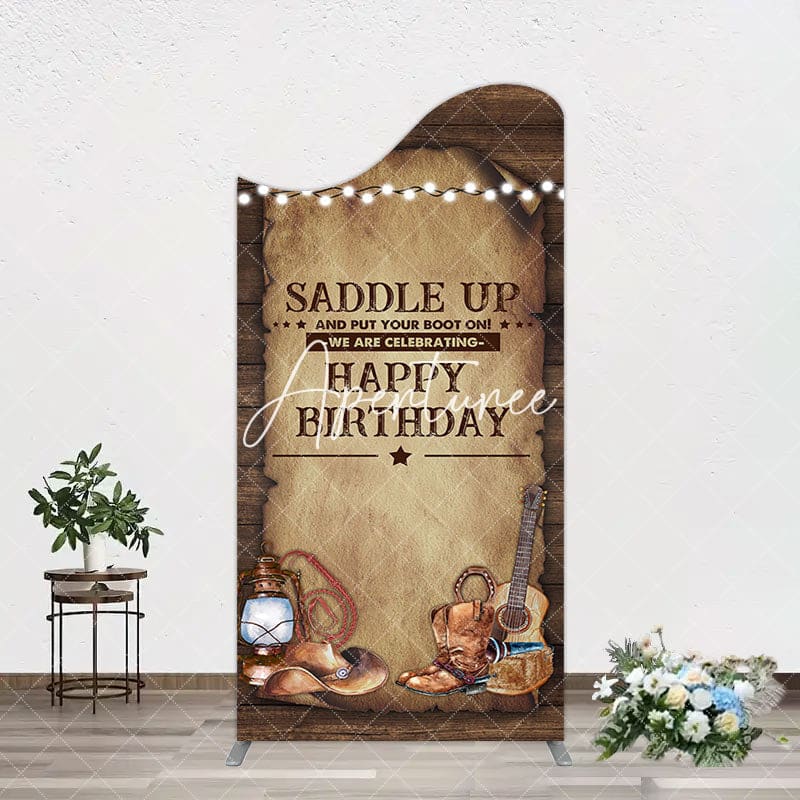 Aperturee - Aperturee Lighed Retro Brown Cowboy Birthday Arch Backdrop