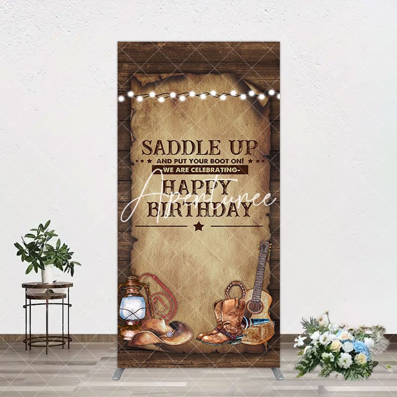 Aperturee - Aperturee Lighed Retro Brown Cowboy Birthday Arch Backdrop