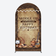 Aperturee - Aperturee Lighed Retro Brown Cowboy Birthday Arch Backdrop