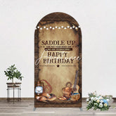 Aperturee - Aperturee Lighed Retro Brown Cowboy Birthday Arch Backdrop