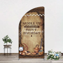 Aperturee - Aperturee Lighed Retro Brown Cowboy Birthday Arch Backdrop