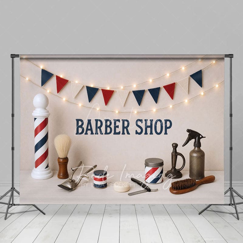 Aperturee - Aperturee Light Barber Shop Baby Boy Cake Smash Photo Backdrop