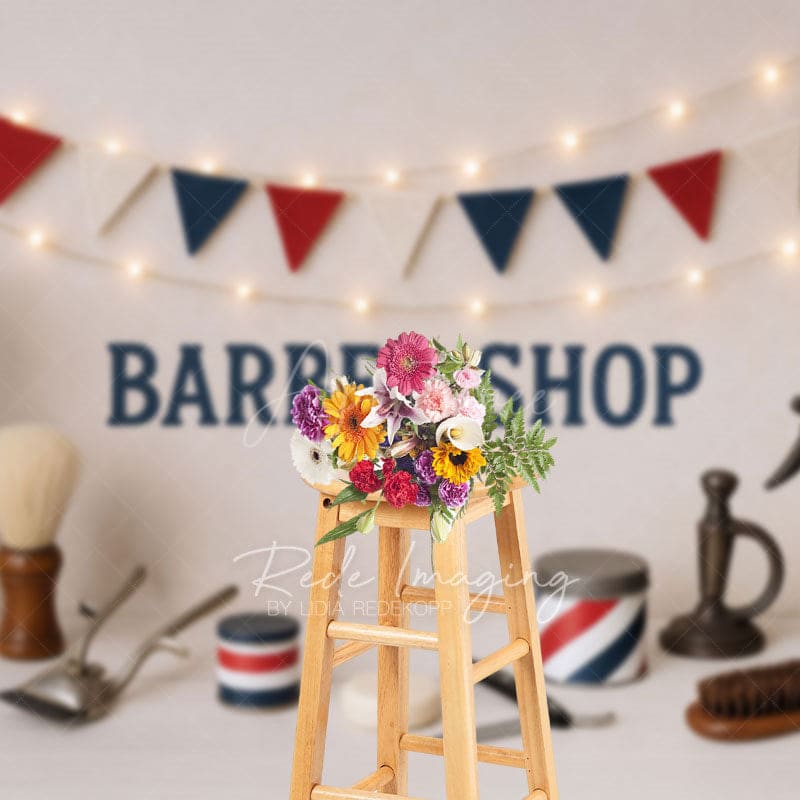 Aperturee - Aperturee Light Barber Shop Baby Boy Cake Smash Photo Backdrop