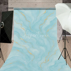 Aperturee - Aperturee Light Blue and Gold Abstract Watercolor Fluid Sweep Backdrop Elegant Marble Texture for Photography Studio