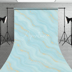 Aperturee - Aperturee Light Blue and Gold Glitter Wavy Sweep Backdrop Abstract Marble Texture Photography