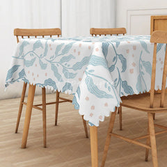 Aperturee - Aperturee Light Blue and White Botanical Leaf Rectangle Tablecloth for Serene and Modern Spring Dining Decor