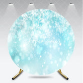 Aperturee - Aperturee Light Blue and White Falling Snowflakes Sparkling Bokeh Winter Wonderland Round Backdrop Festive Party Decor.