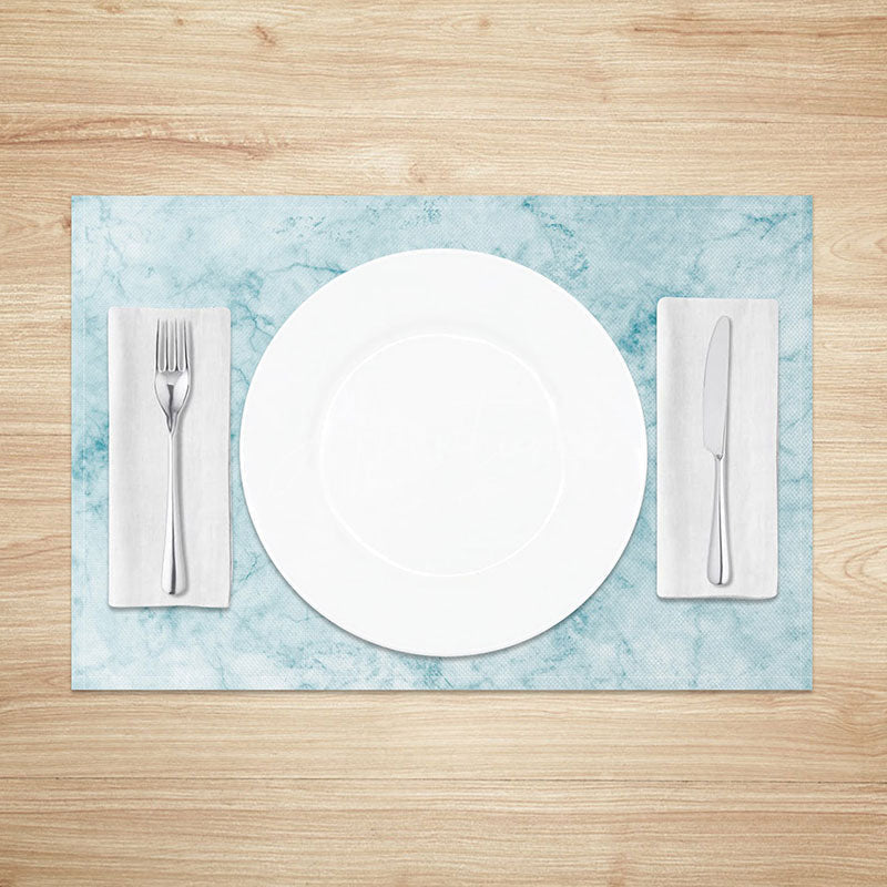 Aperturee - Aperturee Light Blue and White Marble Placemats Set of 4 Elegant Stone Texture for Kitchen and Dining Decor