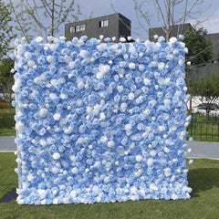 Aperturee - Aperturee Light Blue and White Rose Artificial Flower Wall Elegant Floral Backdrop for Wedding Party Decor