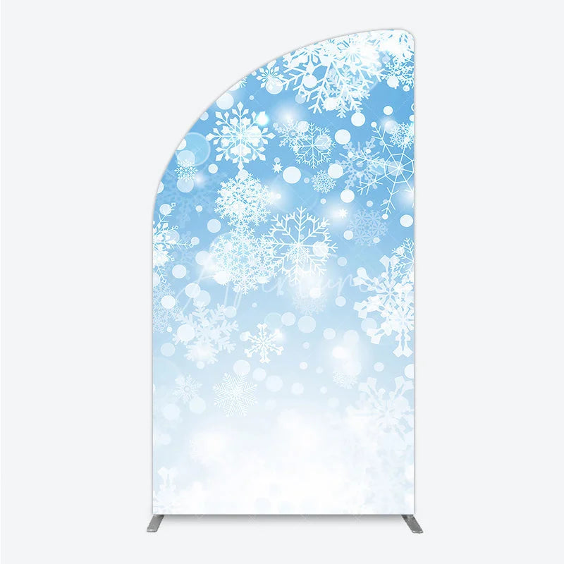 Aperturee - Aperturee Light Blue and White Snowflake Bokeh Winter Half Moon Arch Backdrop Dreamy Festive Holiday Party Decor