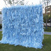Aperturee - Aperturee Light Blue Artificial Flower Wall with Lush Fern Leaves Elegant Backdrop for Wedding Party and Event Decor