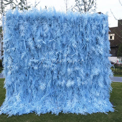 Aperturee - Aperturee Light Blue Artificial Flower Wall with Lush Fern Leaves Elegant Backdrop for Wedding Party and Event Decor