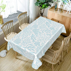 Aperturee - Aperturee Light Blue Coral and Seagrass Rectangle Tablecloth for Coastal and Under the Sea Party Decor