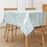 Aperturee - Aperturee Light Blue Coral and Seagrass Rectangle Tablecloth for Coastal and Under the Sea Party Decor
