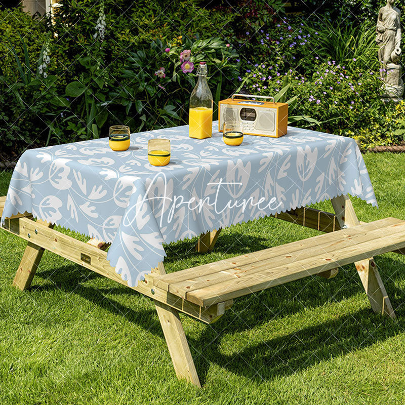 Aperturee - Aperturee Light Blue Florals Smiple Rectangle Tablecloth