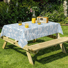 Aperturee - Aperturee Light Blue Florals Smiple Rectangle Tablecloth