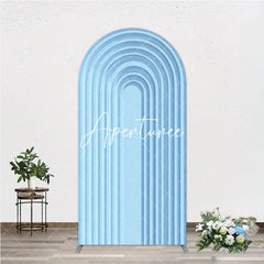 Aperturee - Aperturee Light Blue Geometric Layered Round Top Arch Backdrop Modern Minimalist Design Decor