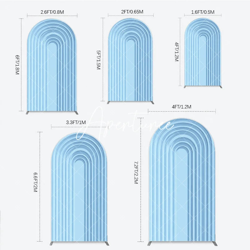 Aperturee - Aperturee Light Blue Geometric Layered Round Top Arch Backdrop Modern Minimalist Design Decor
