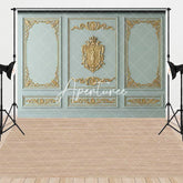 Aperturee - Aperturee Light Blue-Green and Gold Ornate Royal Crest Combo Set Backdrop Classic Elegant Photography Studio Prop