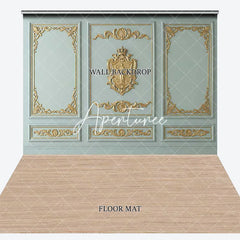 Aperturee - Aperturee Light Blue-Green and Gold Ornate Royal Crest Combo Set Backdrop Classic Elegant Photography Studio Prop