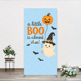 Aperturee - Aperturee Light Blue Halloween Baby Shower Rectangle Arch Backdrop Cute Ghost Pumpkin and Bats Decor