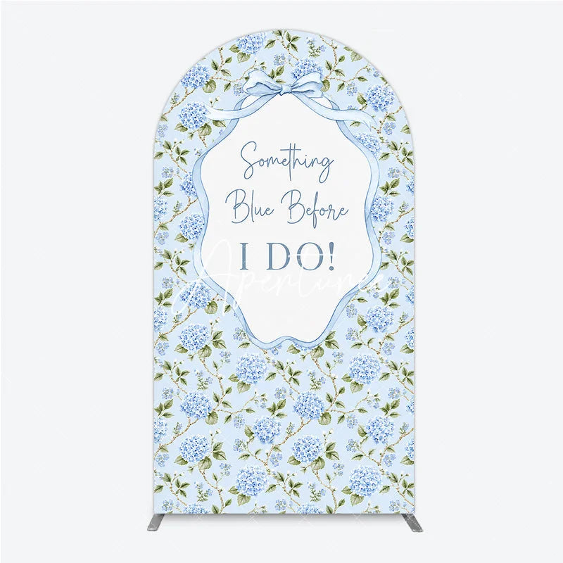 Aperturee - Aperturee Light Blue Hydrangea Floral Something Blue Before I Do Round Top Arch Backdrop Elegant Wedding Bridal Shower Decor