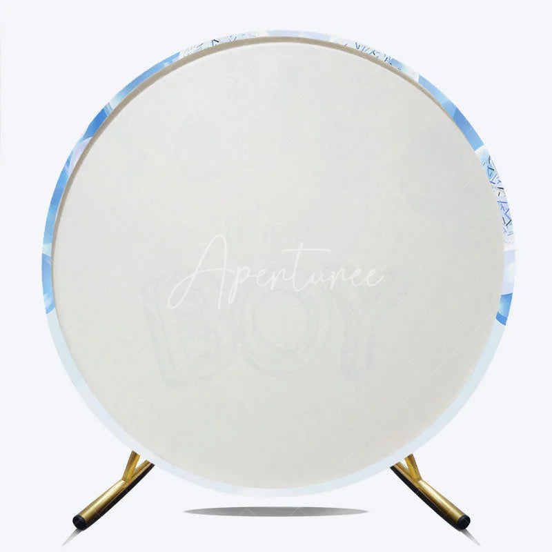 Aperturee - Aperturee Light Blue It’s a Boy Round Backdrop with White and Blue Balloons Baby Shower Gender Reveal Party Decor