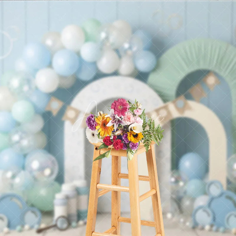 Aperturee - Aperturee Light Blue Pastel Balloons and Bubble Theme Photography Backdrop Arch Props Baby Shower First Birthday Decor