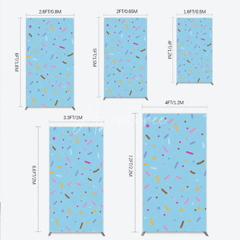Aperturee - Aperturee Light Blue Rectangle Arch Backdrop with Colorful Sprinkles and Stars Pattern Sweet Candy Theme for Birthday Party