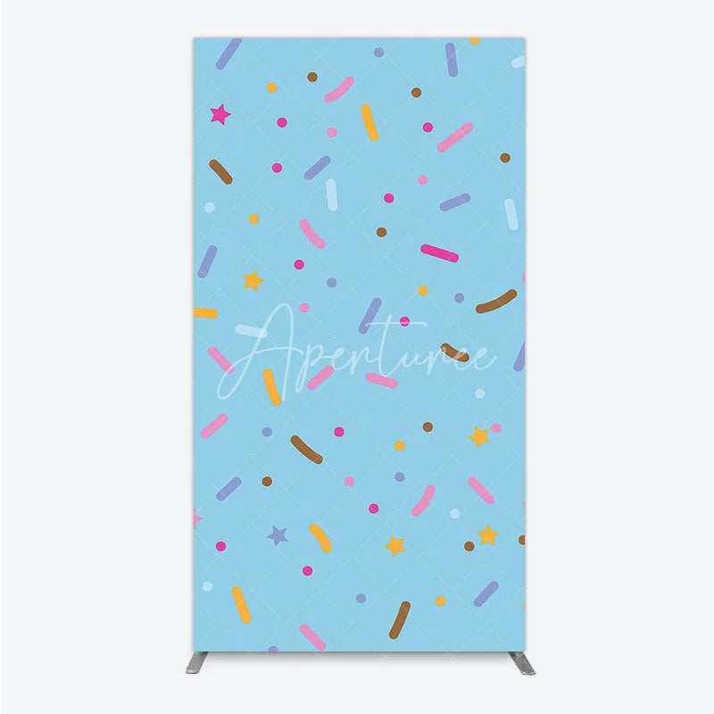 Aperturee - Aperturee Light Blue Rectangle Arch Backdrop with Colorful Sprinkles and Stars Pattern Sweet Candy Theme for Birthday Party