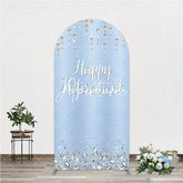 Aperturee - Aperturee Light Blue Sparkling Diamond Happy Retirement Round Top Arch Backdrop Elegant Party Decor