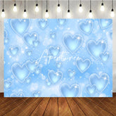 Aperturee - Aperturee Light Blue Sparkling Hearts Bokeh Glitter Y2K Birthday Backdrop Dreamy Celebration Party Photography Decor