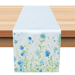 Aperturee - Aperturee Light Blue Wildflower Spring Table Runner Fresh and Sweet Botanical Design Easter or Garden Party Decoration