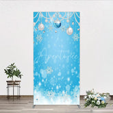 Aperturee - Aperturee Light Blue Winter Wonderland Rectangle Arch Backdrop with Silver Ornaments Pearl Garlands and Sparkling Snowflakes