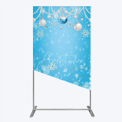 Aperturee - Aperturee Light Blue Winter Wonderland Rectangle Arch Backdrop with Silver Ornaments Pearl Garlands and Sparkling Snowflakes
