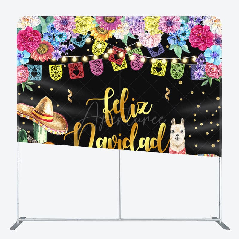 Aperturee - Aperturee Light Floral Lamp Feliz Navidad Pillow Case Backdrop