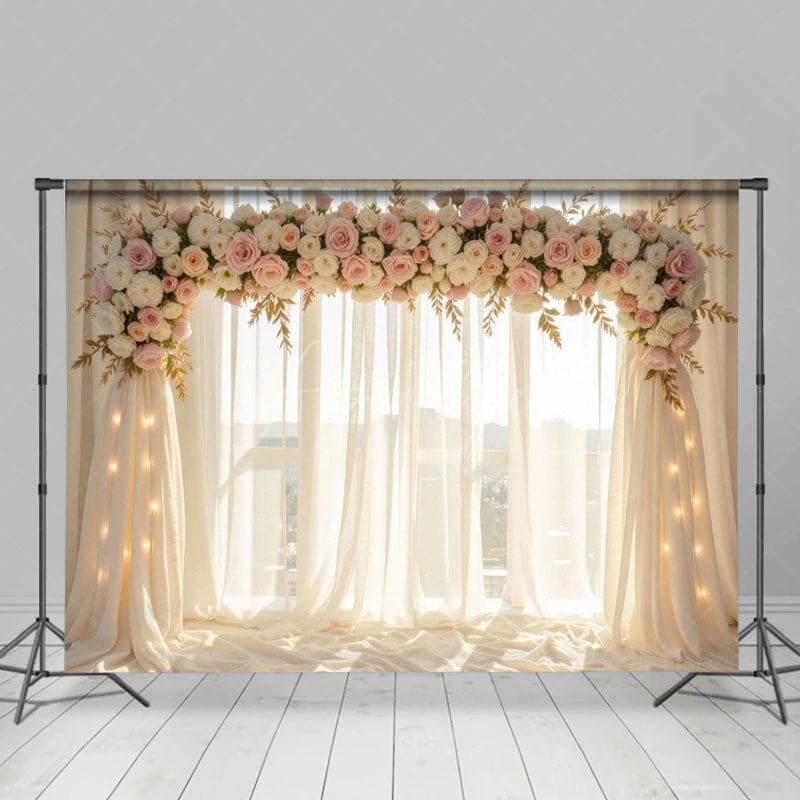 Aperturee - Aperturee Light Floral Pink Arch Window Sweet Wedding Backdrop