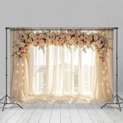 Aperturee - Aperturee Light Floral Pink Arch Window Sweet Wedding Backdrop
