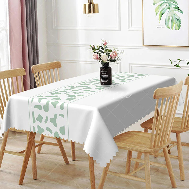 Aperturee - Aperturee Light Green Abstract Animal Print Rectangle Tablecloth Minimalist Spot Pattern Kitchen Dining Table Cover for Home