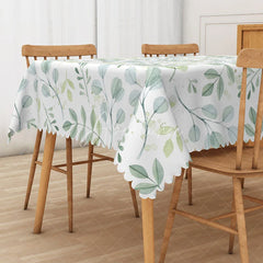 Aperturee - Aperturee Light Green and White Willow Leaf Tablecloth for Spring Botanical and Serene Nature Themed Dining