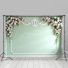 Aperturee - Aperturee Light Green Floral Accent Wall Wedding Photo Backdrop