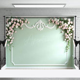 Aperturee - Aperturee Light Green Floral Accent Wall Wedding Photo Backdrop